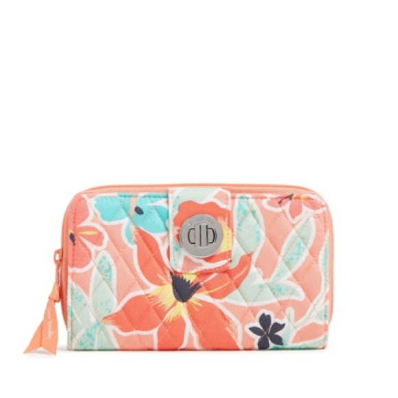 🪸VERA BRADLEY🪸Rain Forest Lily Coral RFID Turnlock Wallet in Cotton/NWT - Picture 1 of 8